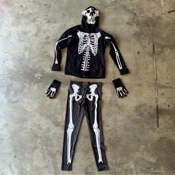 Skeleton Costume Hoodie Leggings Gloves | size small- medium - Picture 1 of 10
